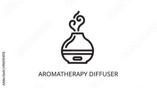 Clean and modern line art illustration of an aromatherapy diffuser, ideal for wellness, spa, relaxation, and home decor marketing materials. Perfect for digital content, print, and branding projects.