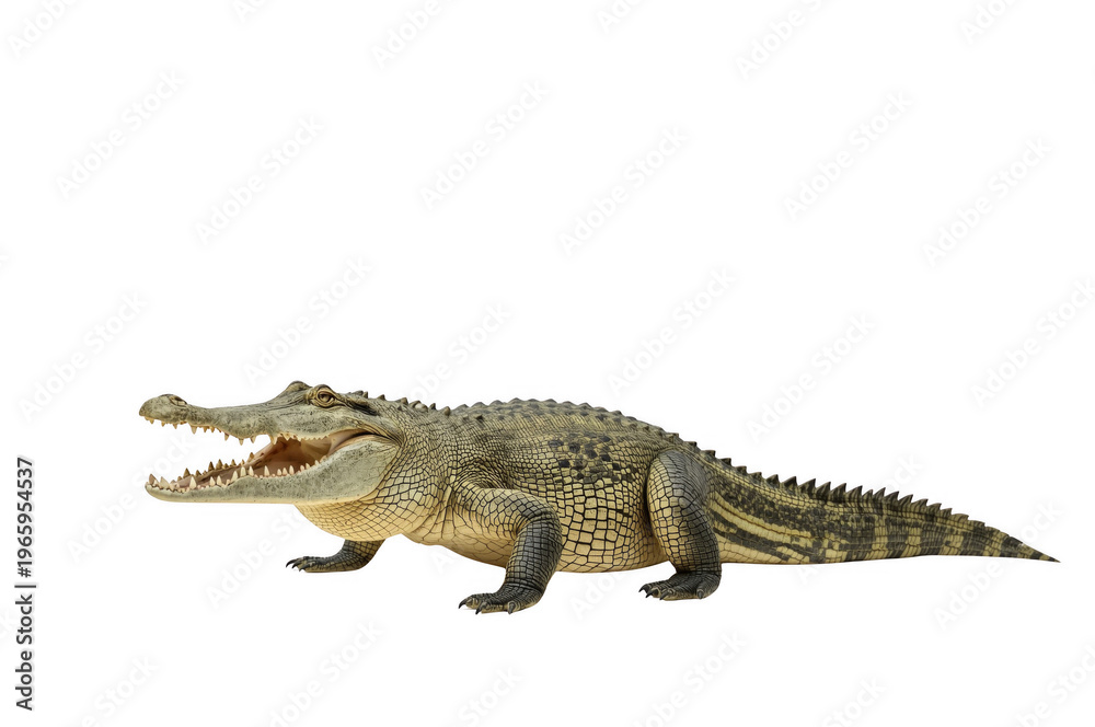 Fototapeta premium Crocodile predator with mighty jaws and scales moving forward