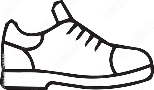 Simple line art drawing of a casual sneaker, isolated on white background, a clean, black and