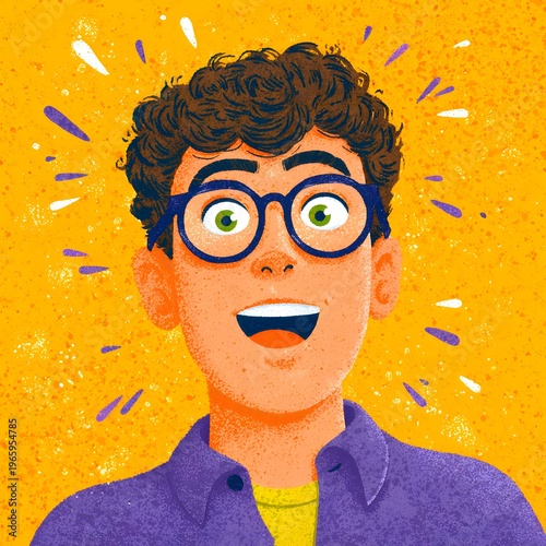 A cartoon man with glasses and a surprised expression on his face