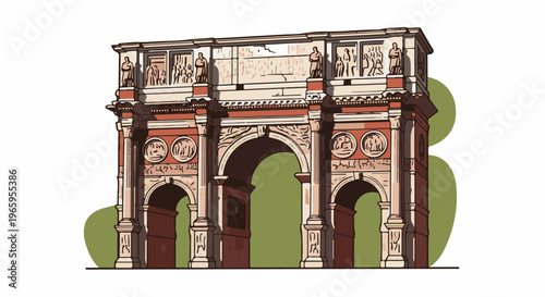 Ornate triple archway with Romanesque relief sculptures and decorative elements