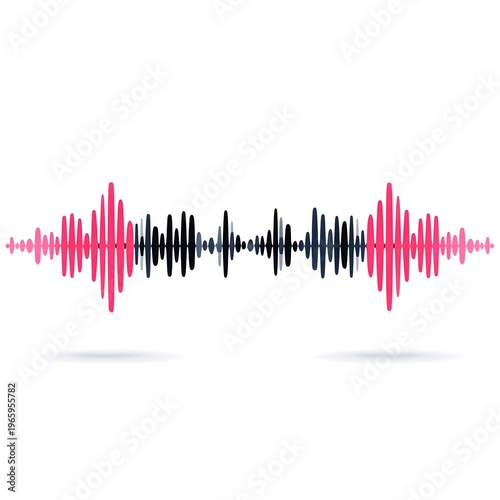 A colorful sound wave graphic on a white background