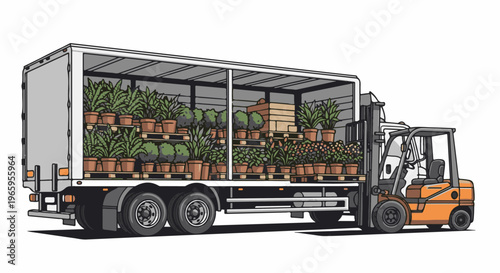 Forklift loading potted plants into a delivery truck (1)