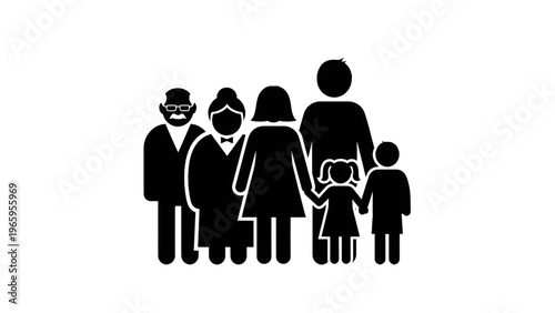 Black silhouette of a multi generational family standing together