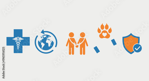 Health insurance and global care concept symbols on a white background