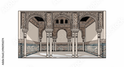 Intricate Moorish arches and columns in a serene, ornate interior