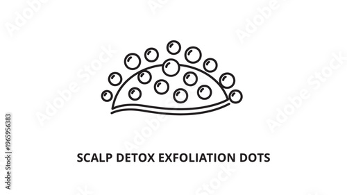 Clean black and white line drawing of scalp detox exfoliation dots, ideal for hair care branding, wellness product packaging, and beauty marketing materials.