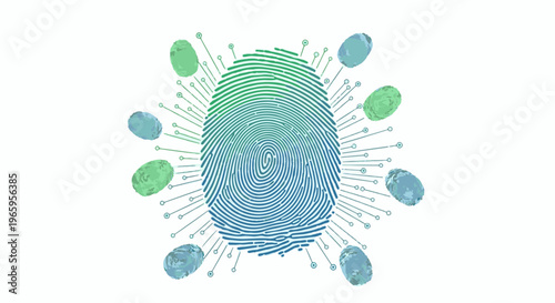 Digital identity hub with surrounding small fingerprint nodes