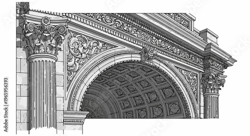 Intricate ornate architectural detail with fluted columns and ornate carvings