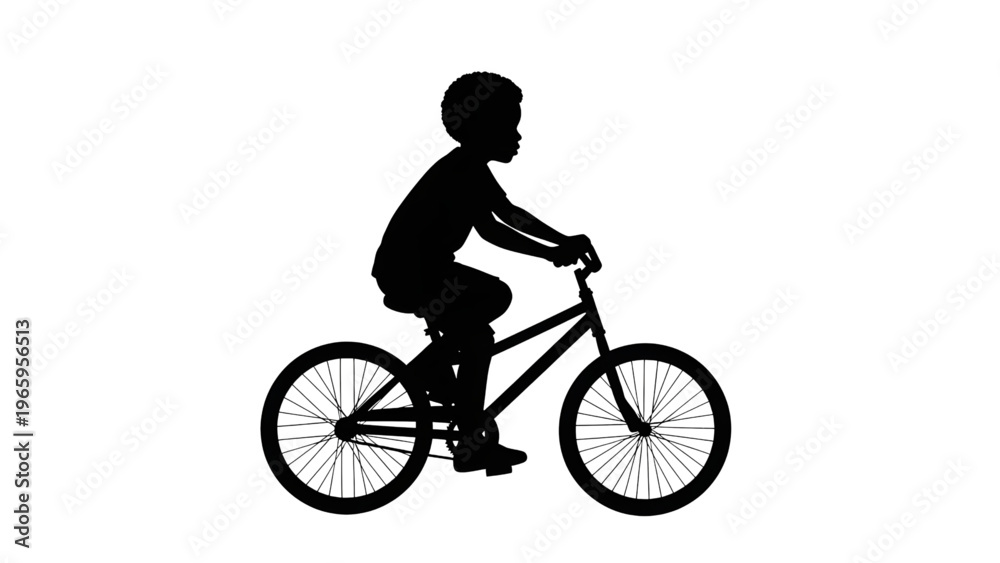 Obraz premium Silhouette of a child riding a bicycle on white background