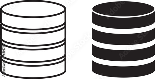 Two database server storage with outline and solid black fill styles on a white background 1