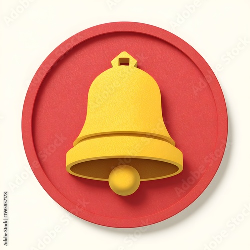 A bright yellow bell icon on a red circular background