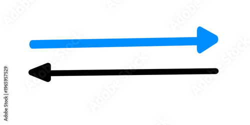 Blue and black arrows pointing in opposite directions, horizontal transfer and exchange concept, vector illustration