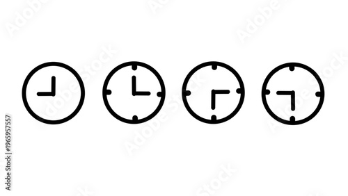 Minimalist clock icons showing different time, wall clock set, vector flat style