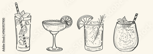 Tropical cocktail summer drink sketch, hand drawn beach bar menu, exotic fruity beverage illustration, summer party drink doodle, refreshing alcohol cocktail vector, tiki bar drink background, iced be