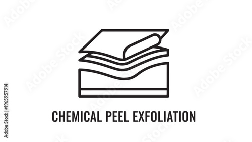 Clean and modern black-and-white line illustration depicting chemical peel exfoliation, ideal for skincare, dermatology, medical brochures, and wellness marketing materials.