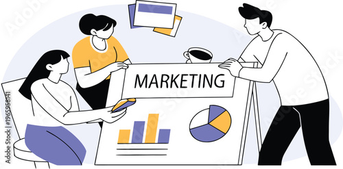 A group of people discussing marketing strategies