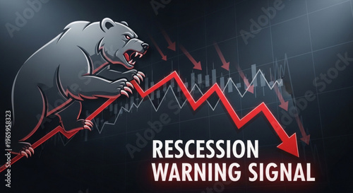 Recession warning signal concept with bear and falling graph