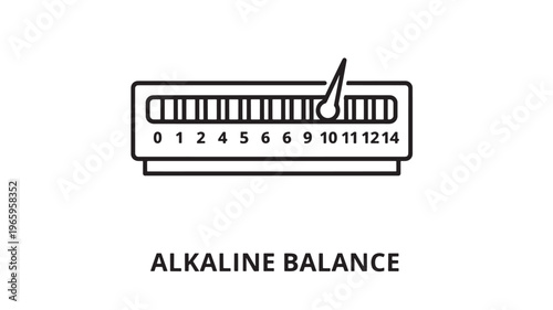Minimalist line art depicting a pH scale with alkaline balance concept, ideal for health, nutrition, wellness, and educational materials in digital or print formats.