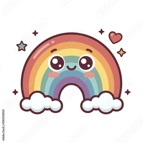 Cute rainbow with smiling eyes and rosy cheeks