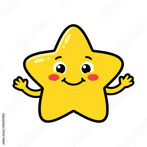 Yellow star smiles warmly, waving cheerfully