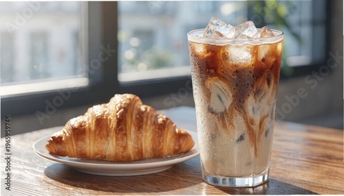 Iced Coffee in a Tall Glass with Visible Layers, Gigapixel Standard V2 4x