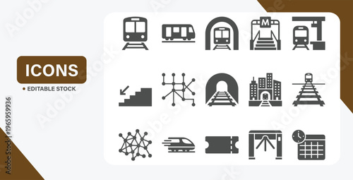 Metro Transportation Icon Set – Subway Systems, Stations & Transit Maps