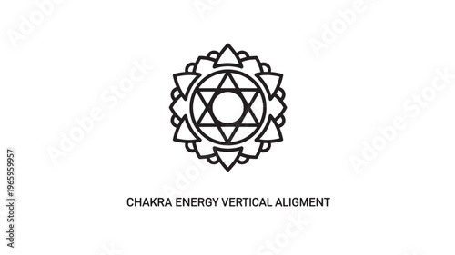 Clean and modern black line art depicting chakra energy vertical alignment, ideal for wellness, meditation, yoga, and spiritual branding or educational materials.