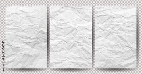 Set of white clean crumpled papers
