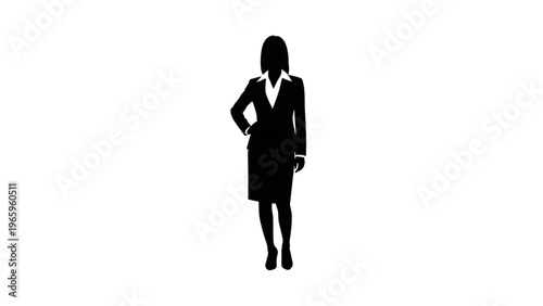 Silhouette of a confident businesswoman in a suit standing with one hand on her hip isolated on white background