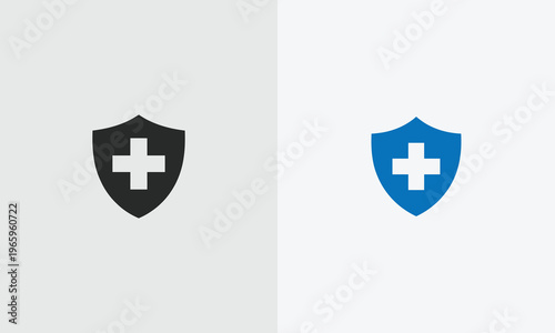 Shield with cross icon, Protection and safety symbol, Medical shield logo, Security icon set vector illustration