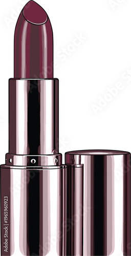 Konstfotografi Flat design lipstick vector icon with dark berry color and minimalist metallic c
