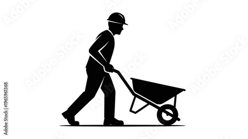 Man pushing a wheelbarrow silhouette construction worker