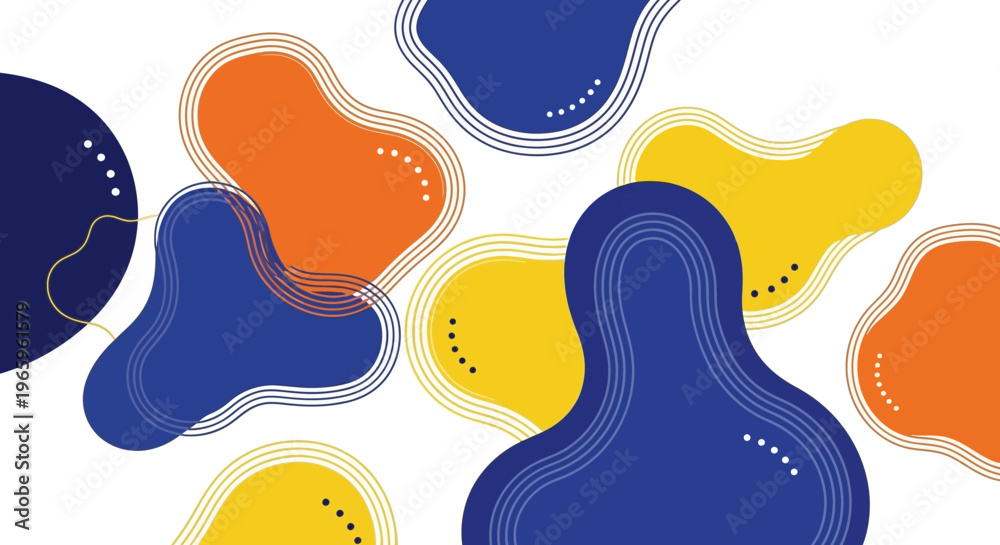 Fototapeta premium Abstract organic shapes in vibrant colors with outline details.