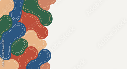 Abstract organic shapes in various colors with outlines.