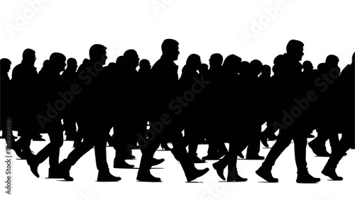 silhouette of a crowd of people walking in a group