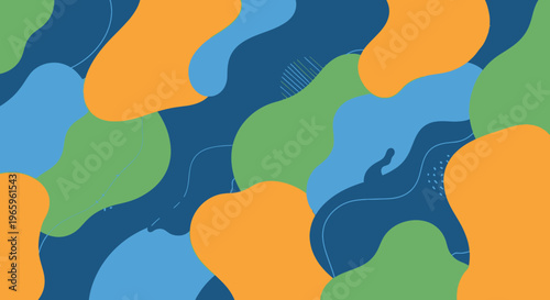 Abstract organic shapes in vibrant colors create a dynamic and modern pattern.