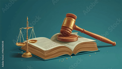 Law, justice, gavel, and scales vector icons, legal book, courtroom symbols