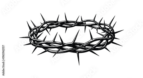 A detailed depiction of a crown of thorns rendered in a stark black and white striking silhouette high quality professional modern