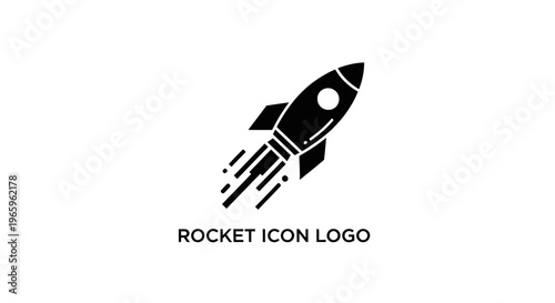 Black and white rocket icon logo.