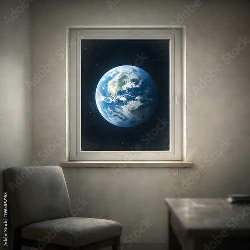  Window View of Planet Earth in Space – Sustainability Awareness Theme