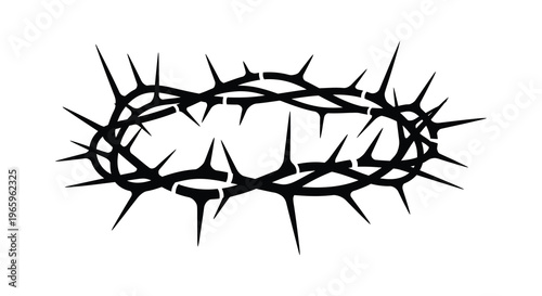 A striking black silhouette depicts a crown of thorns symbolizing sacrifice and suffering with a dramatic outline silhouette high quality professional