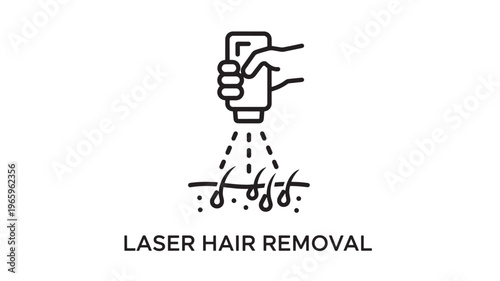 Simple black and white line art illustration of a hand using a laser hair removal device, ideal for beauty clinics, dermatology ads, and wellness marketing materials.
