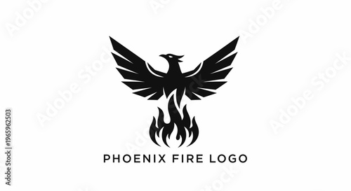 Phoenix Bird Rising From Flames Logo.