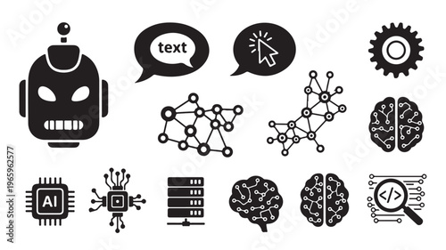Science and technology icons with molecules and network elements