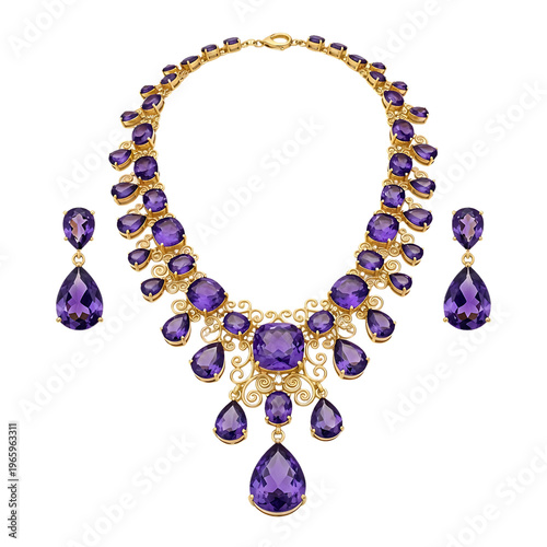 Luxurious gold amethyst jewelry set with purple gemstones