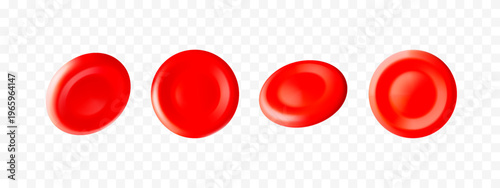 3D blood red cells on transparent background. World Blood Donor Day. Realistic isolated vector illustration. Healthcare, hospital, clinic, laboratory, emergency design concept