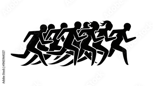 group of people running in a race track silhouette illustration