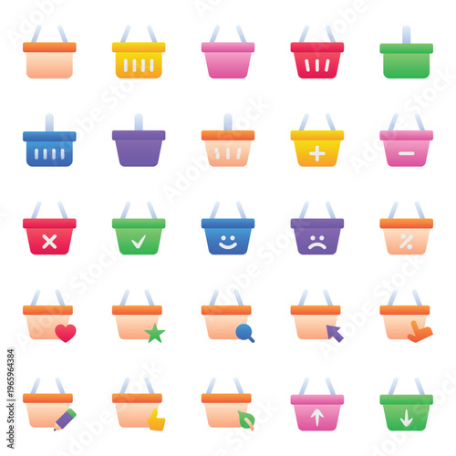 Gradient color icons set for Shopping basket