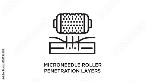 Minimalist vector illustration of a microneedle roller device used in cosmetic dermatology for skin rejuvenation and product absorption. Ideal for medical, beauty, and wellness marketing materials.